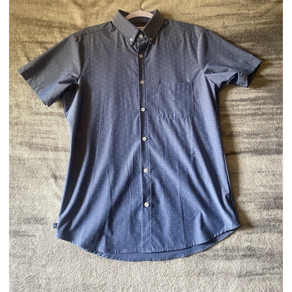 Mizzen Main Leeward Shirt M Trim Fit Button Down Stretch Blue Short Sleeve